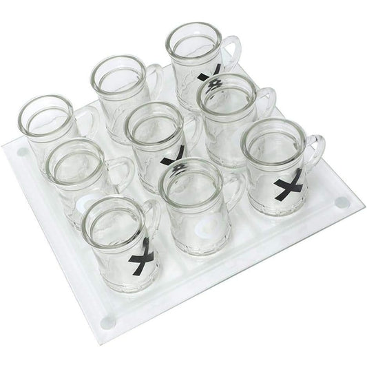 Joc X si O Klevo, cu Mini Halbe din Sticla, 25 x 25 cm, pentru Petreceri, Decor, Cadouri, Transparent