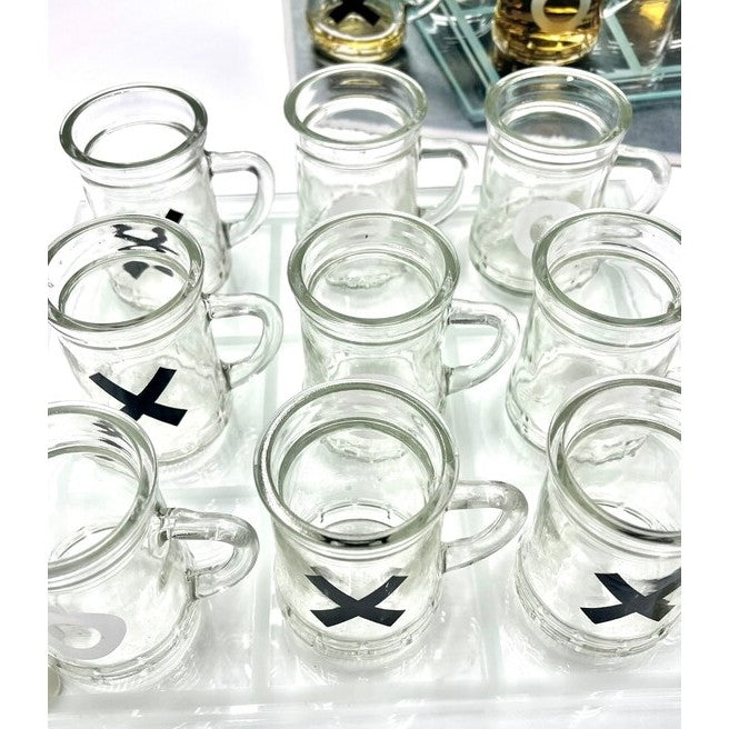 Joc X si O Klevo, cu Mini Halbe din Sticla, 25 x 25 cm, pentru Petreceri, Decor, Cadouri, Transparent