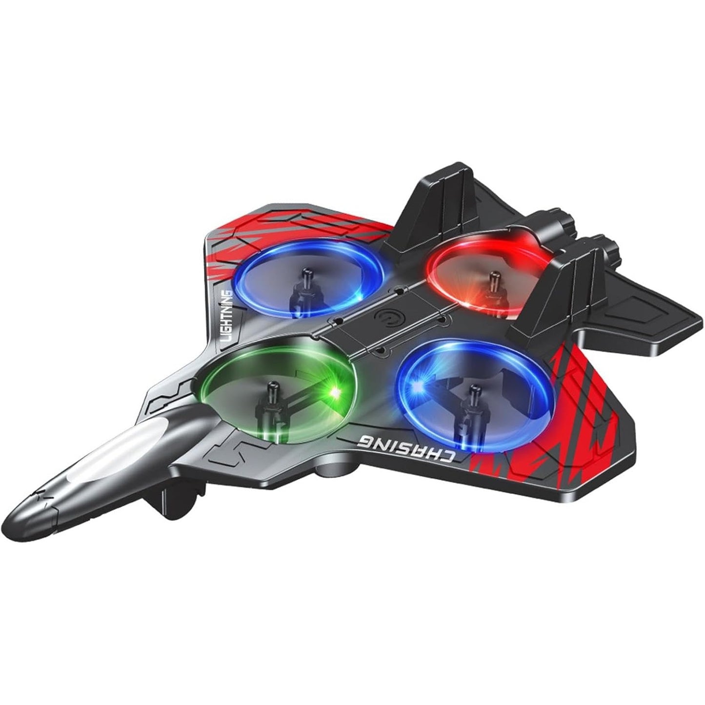 Avion de Lupta cu Telecomanda, Klevo, Tip Drona, din EVA (Spuma), cu Telecomanda, Incarcare USB, 2.4 GHz, Rotire 360°, Zbor pana la 120 m, LED, 25.5 x 18 x 5.2 cm, Negru-Rosu