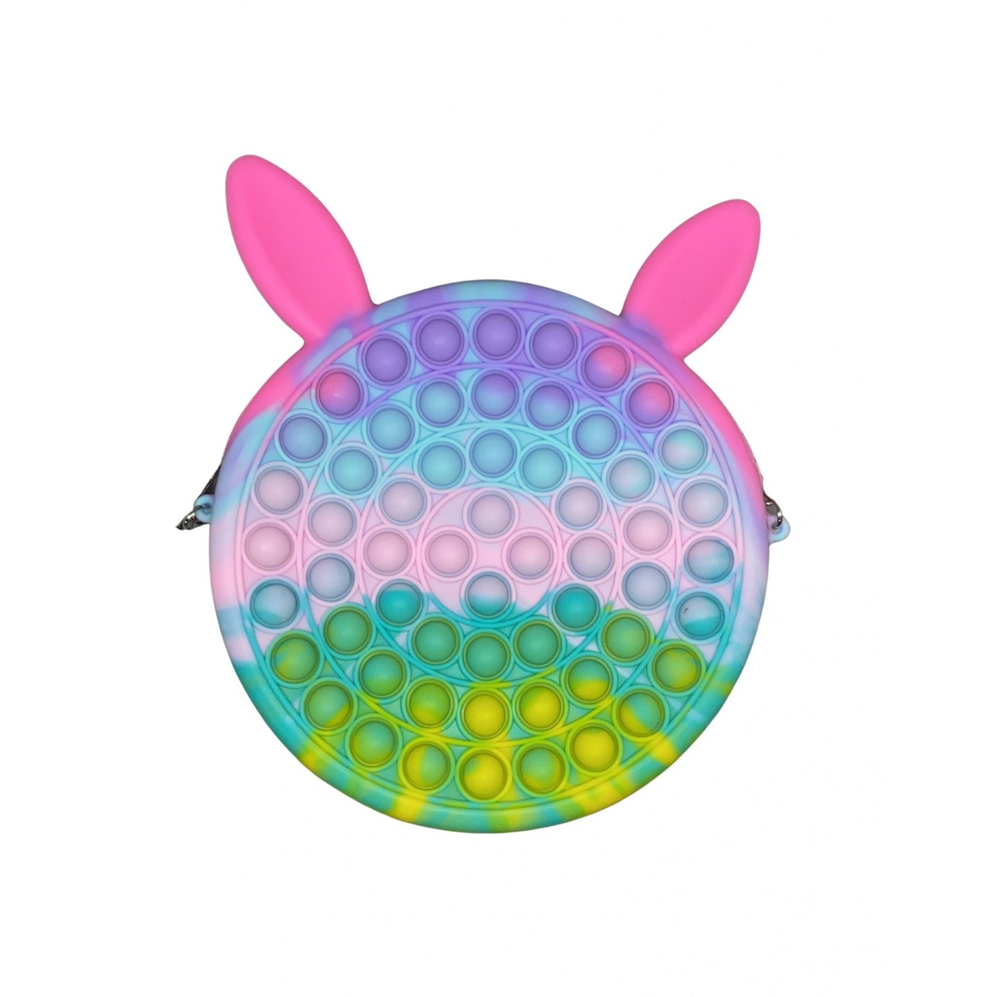 Jucarie antistres din silicon Klevo, Geanta Pop It, 16 cm, Iepuras, Macarons