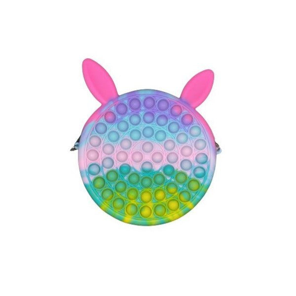 Jucarie antistres din silicon Klevo, Geanta Pop It, 16 cm, Iepuras, Macarons