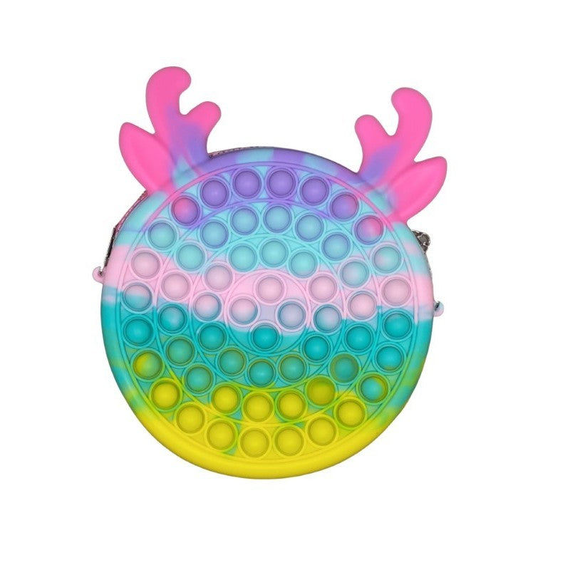 Jucarie antistres din silicon Klevo, Geanta Pop It, 16 cm, Ren, Macarons