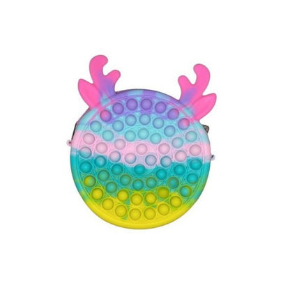 Jucarie antistres din silicon Klevo, Geanta Pop It, 16 cm, Ren, Macarons