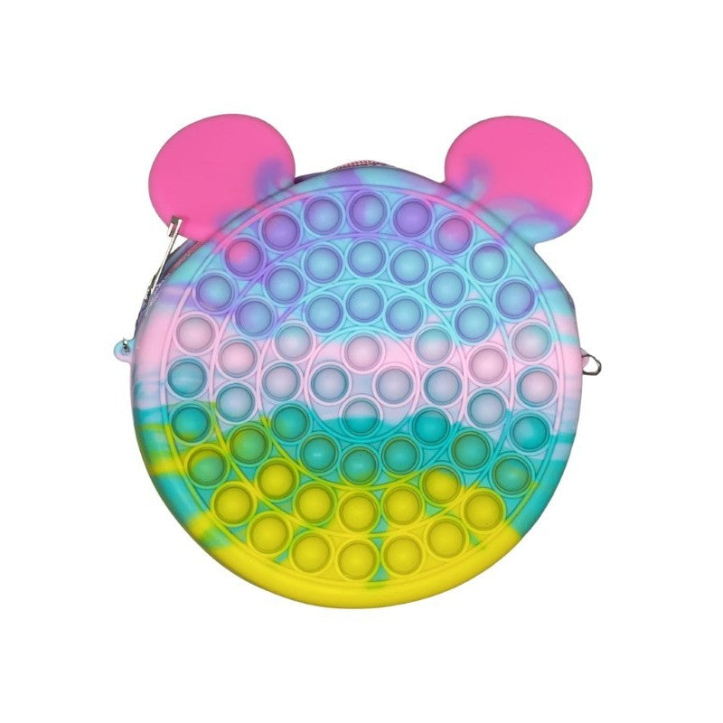 Jucarie antistres din silicon Klevo, Geanta Pop It, 16 cm, Soricel, Macarons