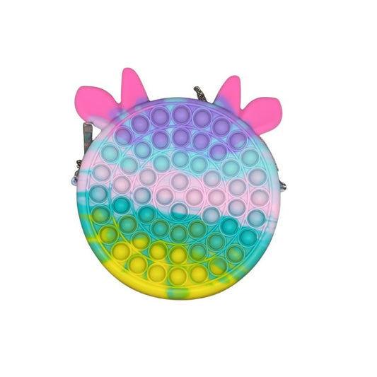 Jucarie antistres din silicon Klevo, Geanta Pop It, 16 cm, Vacuta, Macarons