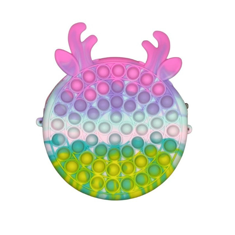 Jucarie antistres din silicon Klevo, Geanta Pop It, 18 cm, Ren, Macarons