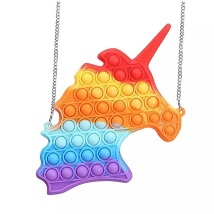 Jucarie antistres din silicon, Klevo, Geanta Pop It, Unicorn, Multicolor