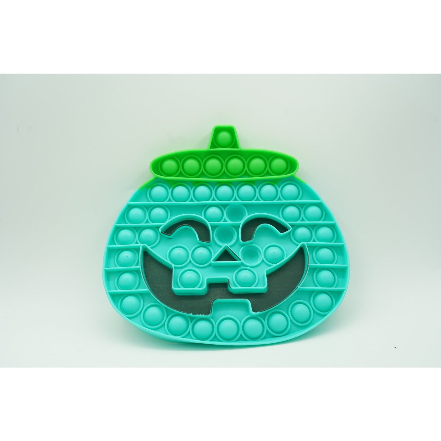 Jucarie antistres din silicon Klevo, Pop it Now and Flip It , 20 cm, Dovleac halloween, Turcoaz