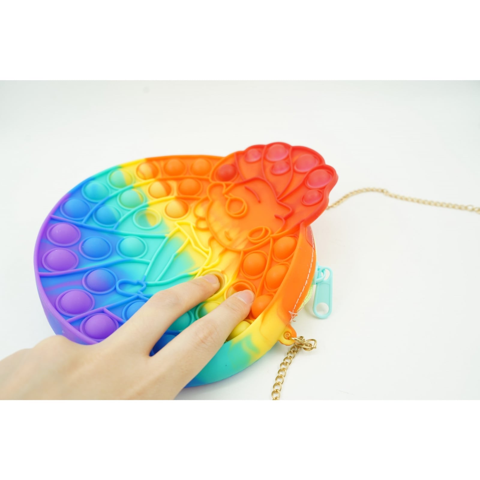 Jucarie antistres din silicon, Klevo, Pop It Now and Flip It, Geanta de umar, Mica printesa Elsa, Multicolor