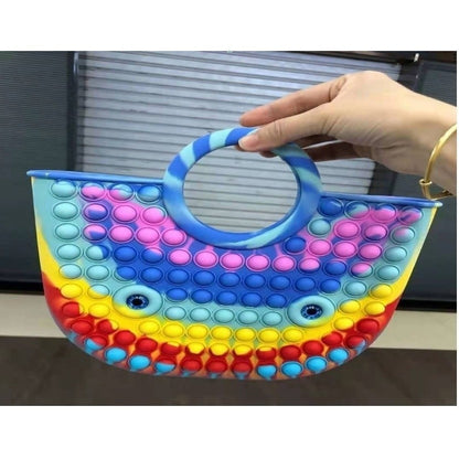 Jucarie Antistres din silicon Klevo, Pop It Now And Flip It, Geanta mare, 28 cm, Multicolor, Model 2