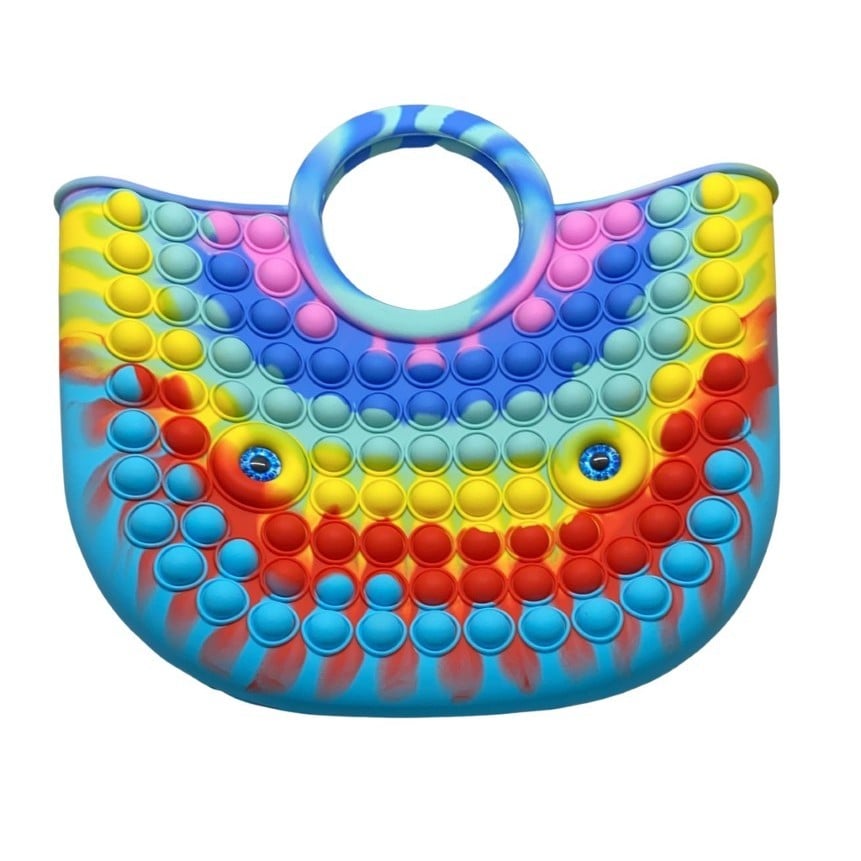 Jucarie Antistres din silicon Klevo, Pop It Now And Flip It, Geanta mare, 28 cm, Multicolor, Model 2