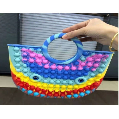 Jucarie Antistres din silicon Klevo, Pop It Now And Flip It, Geanta mare, 28 cm, Multicolor, Model 2