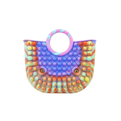 Jucarie Antistres din silicon Klevo, Pop It Now And Flip It, Geanta mare, 28 cm, Multicolor, Model 3