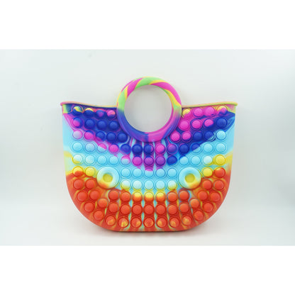 Jucarie Antistres din silicon Klevo, Pop It Now And Flip It, Geanta mare, 28 cm, Multicolor, Model 6