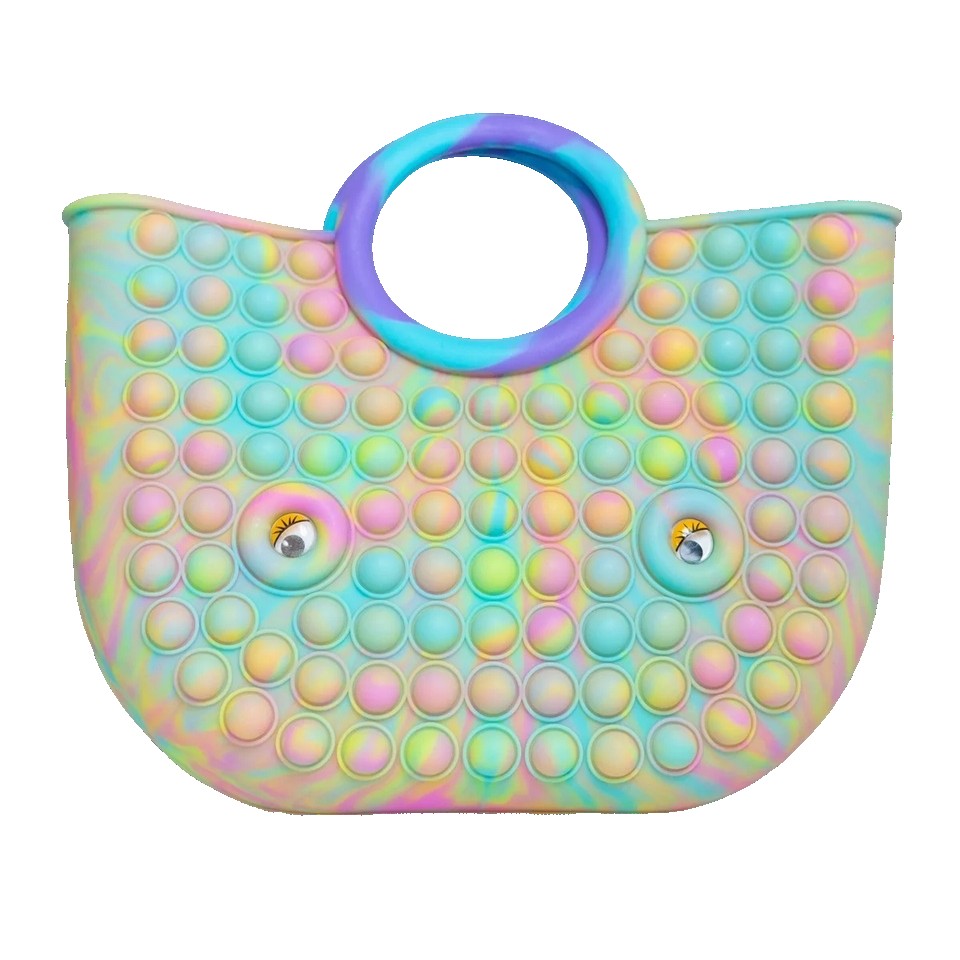 Jucarie Antistres, Klevo, Tip Pop It Now and Flip It, Geanta, din Silicon, 28 cm, Multicolor