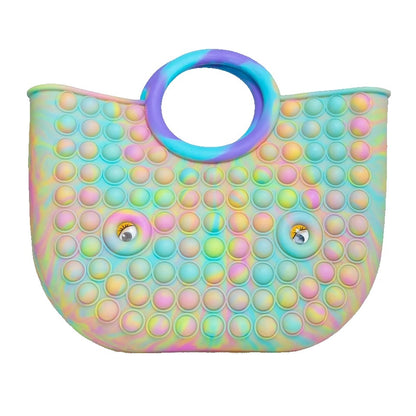 Jucarie Antistres, Klevo, Tip Pop It Now and Flip It, Geanta, din Silicon, 28 cm, Multicolor