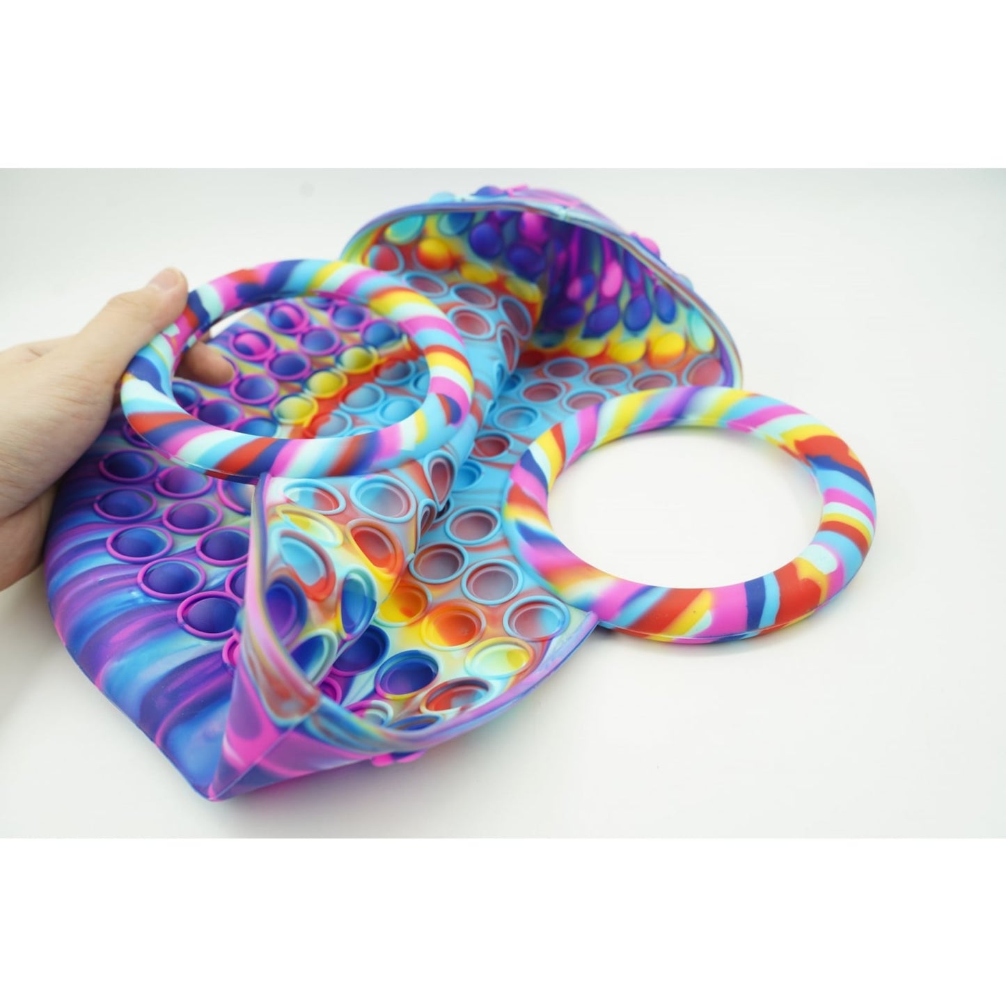 Jucarie Antistres din silicon Klevo, Pop It Now And Flip It, Geanta mare, 28 cm, Multicolor, V1