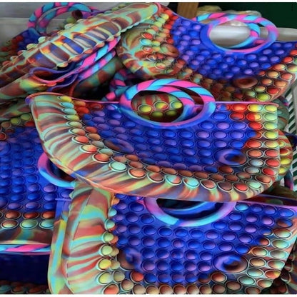Jucarie Antistres din silicon Klevo, Pop It Now And Flip It, Geanta mare, 28 cm, Multicolor, V5