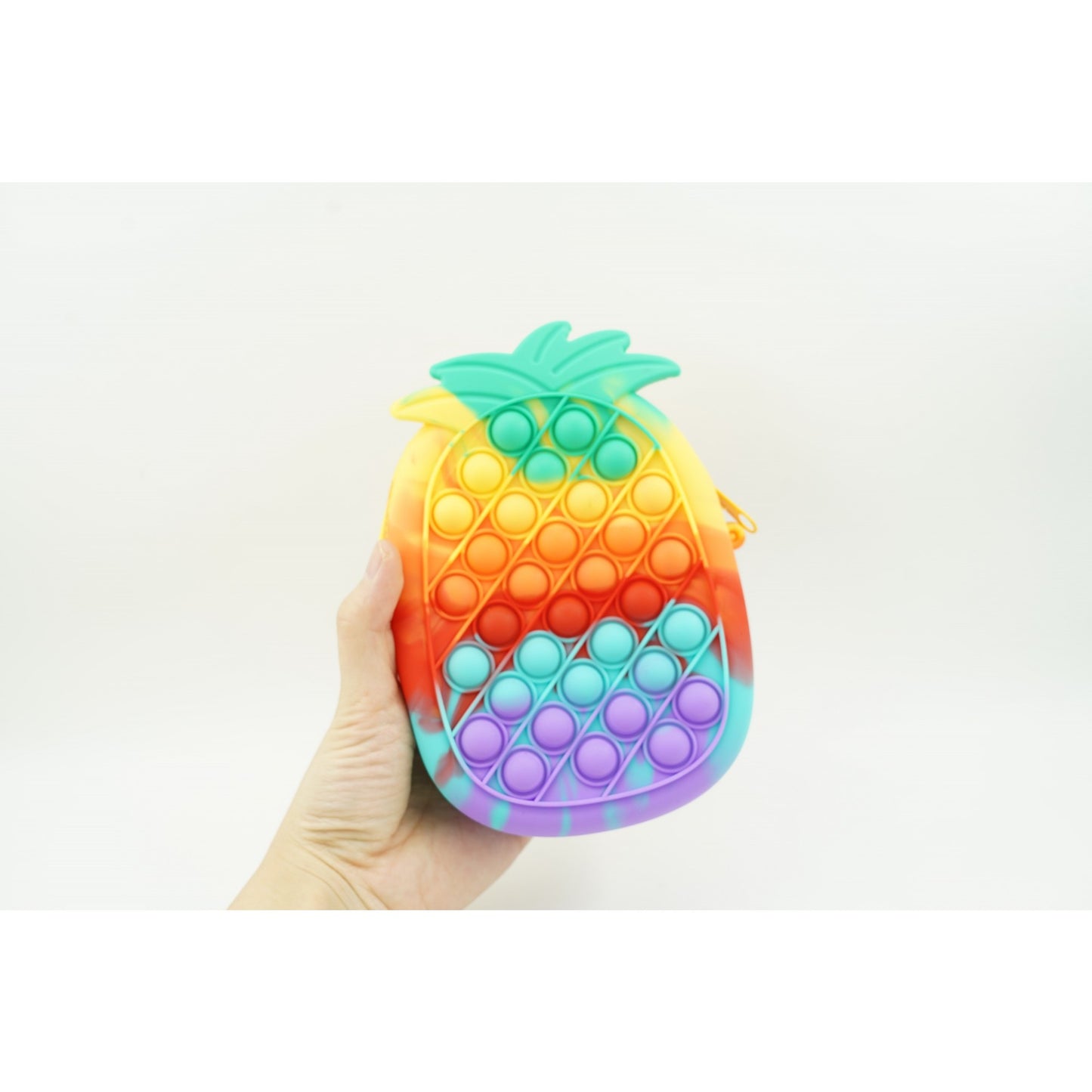 Jucarie antistres din silicon, Klevo, Pop It Now and Flip It, Geanta mica, Ananas, Multicolor, Model 1