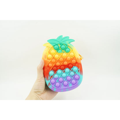 Jucarie antistres din silicon, Klevo, Pop It Now and Flip It, Geanta mica, Ananas, Multicolor, Model 1