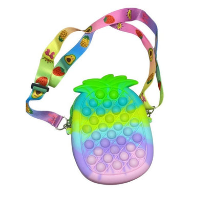 Jucarie antistres din silicon, Klevo, Pop It Now and Flip It, Geanta mica, Ananas, Multicolor, Model 3