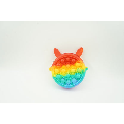 Jucarie antistres din silicon Klevo, Pop it Now and Flip It ,Mini Geanta, Iepuras, 6 cm, Curcubeu