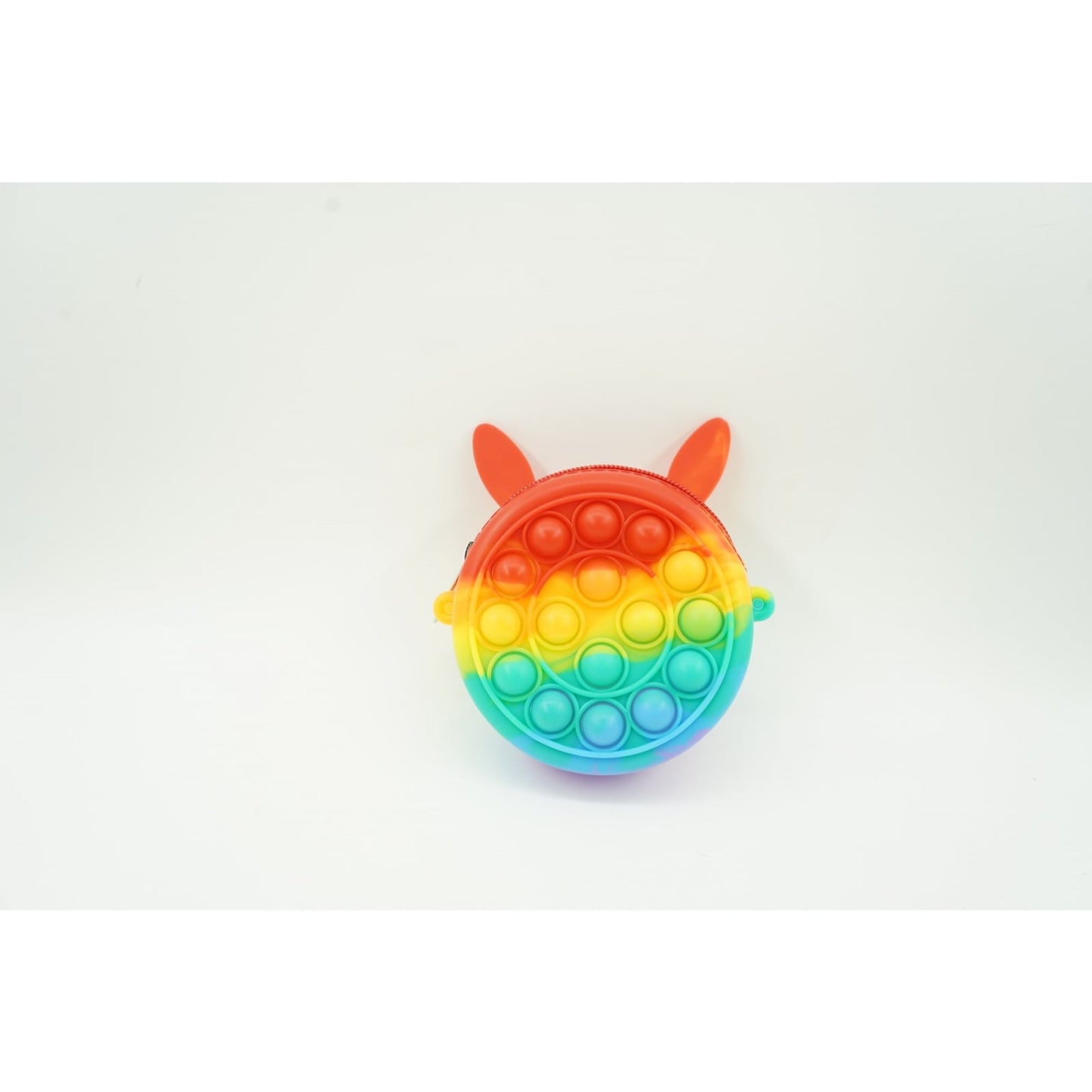 Jucarie antistres din silicon Klevo, Pop it Now and Flip It ,Mini Geanta, Iepuras, 6 cm, Curcubeu