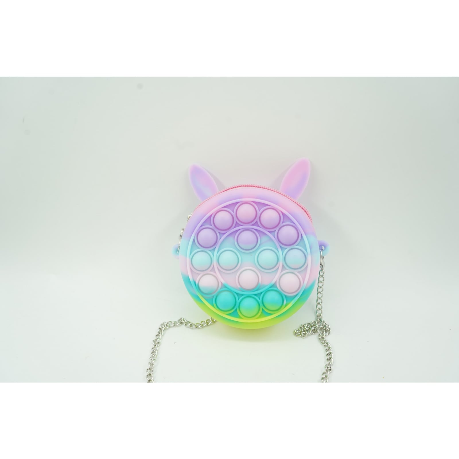 Jucarie antistres din silicon Klevo, Pop it Now and Flip It ,Mini Geanta, Iepuras, 6 cm, Macarons