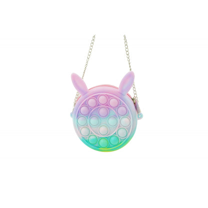 Jucarie antistres din silicon Klevo, Pop it Now and Flip It ,Mini Geanta, Iepuras, 6 cm, Macarons