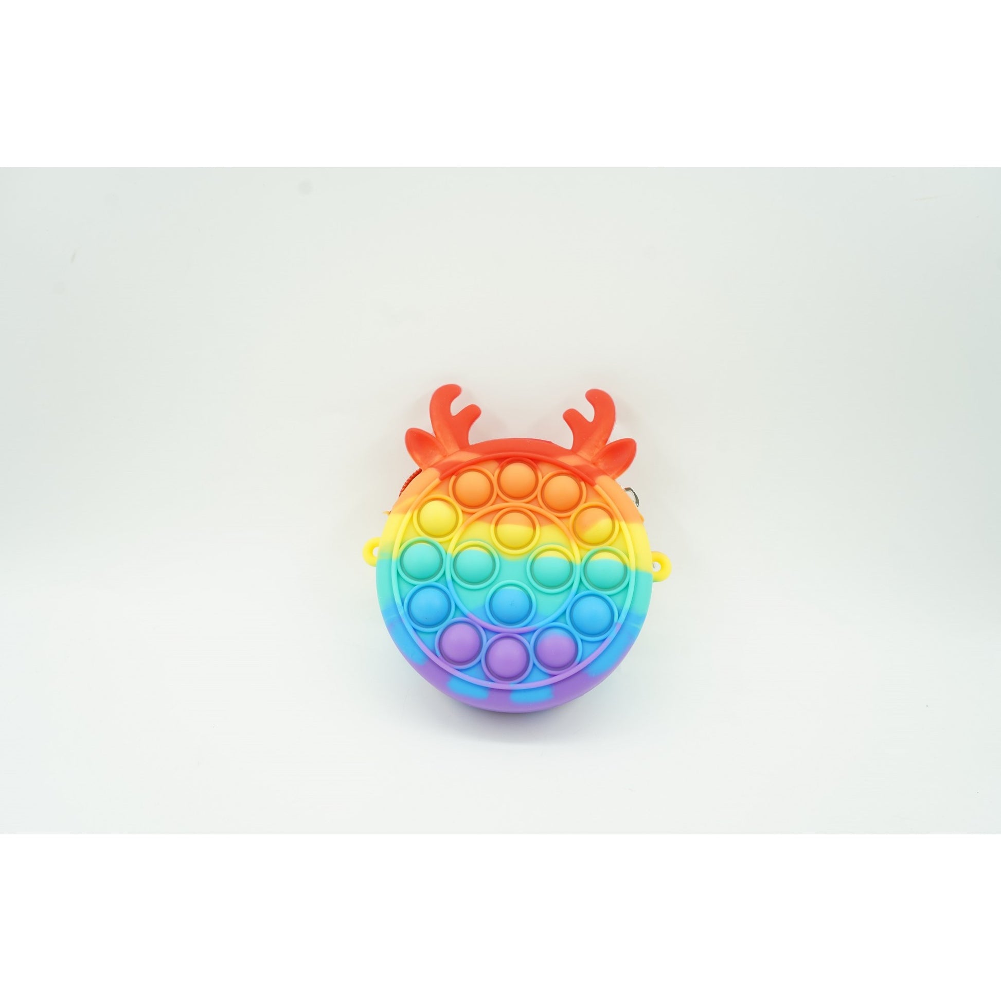 Jucarie antistres din silicon Klevo, Pop it Now and Flip It ,Mini Geanta, Ren, 6 cm, Curcubeu