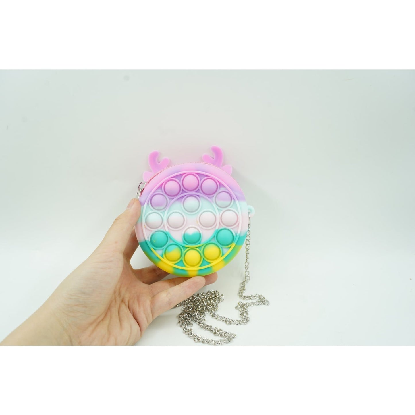Jucarie antistres din silicon Klevo, Pop it Now and Flip It ,Mini Geanta, Ren, 6 cm, Macarons