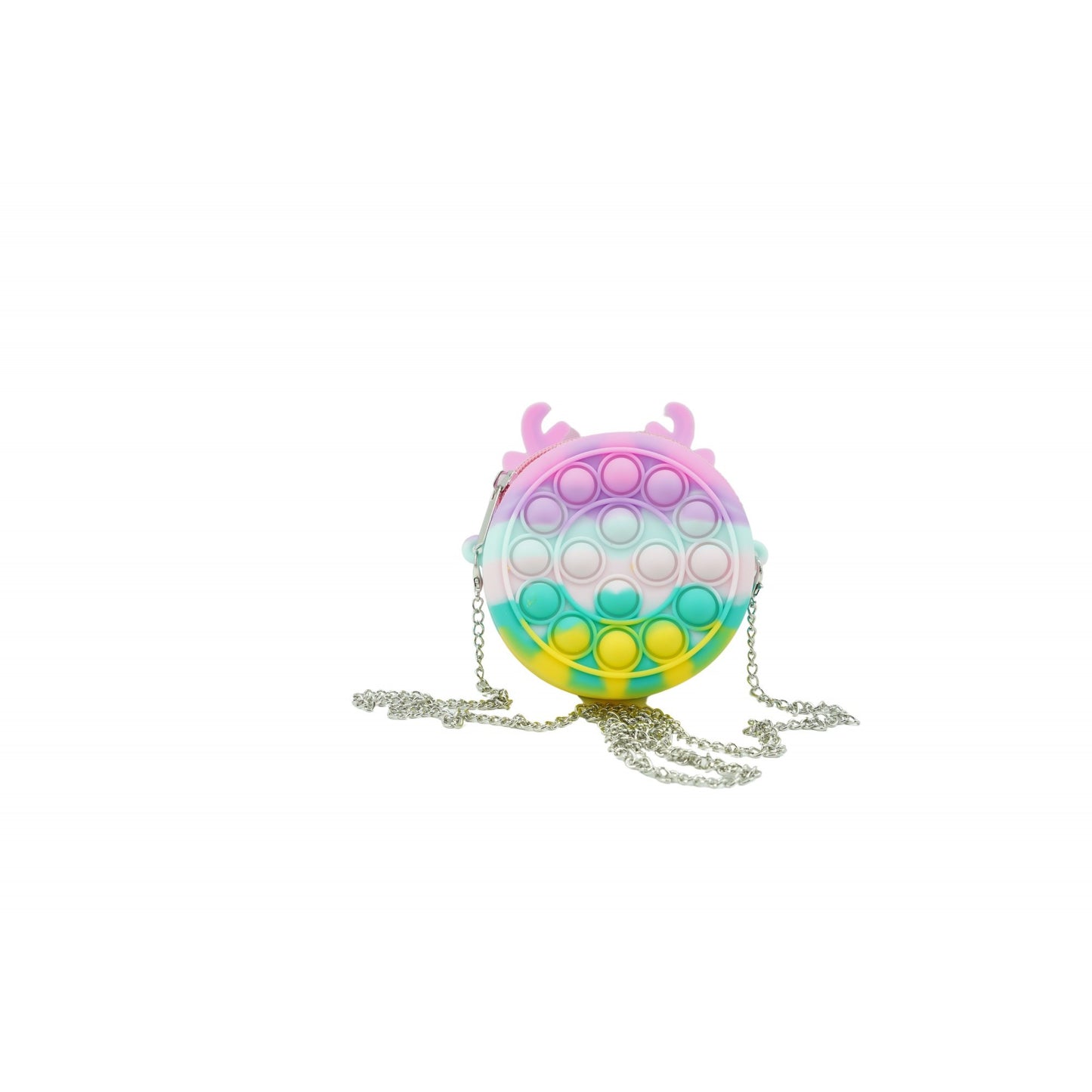 Jucarie antistres din silicon Klevo, Pop it Now and Flip It ,Mini Geanta, Ren, 6 cm, Macarons