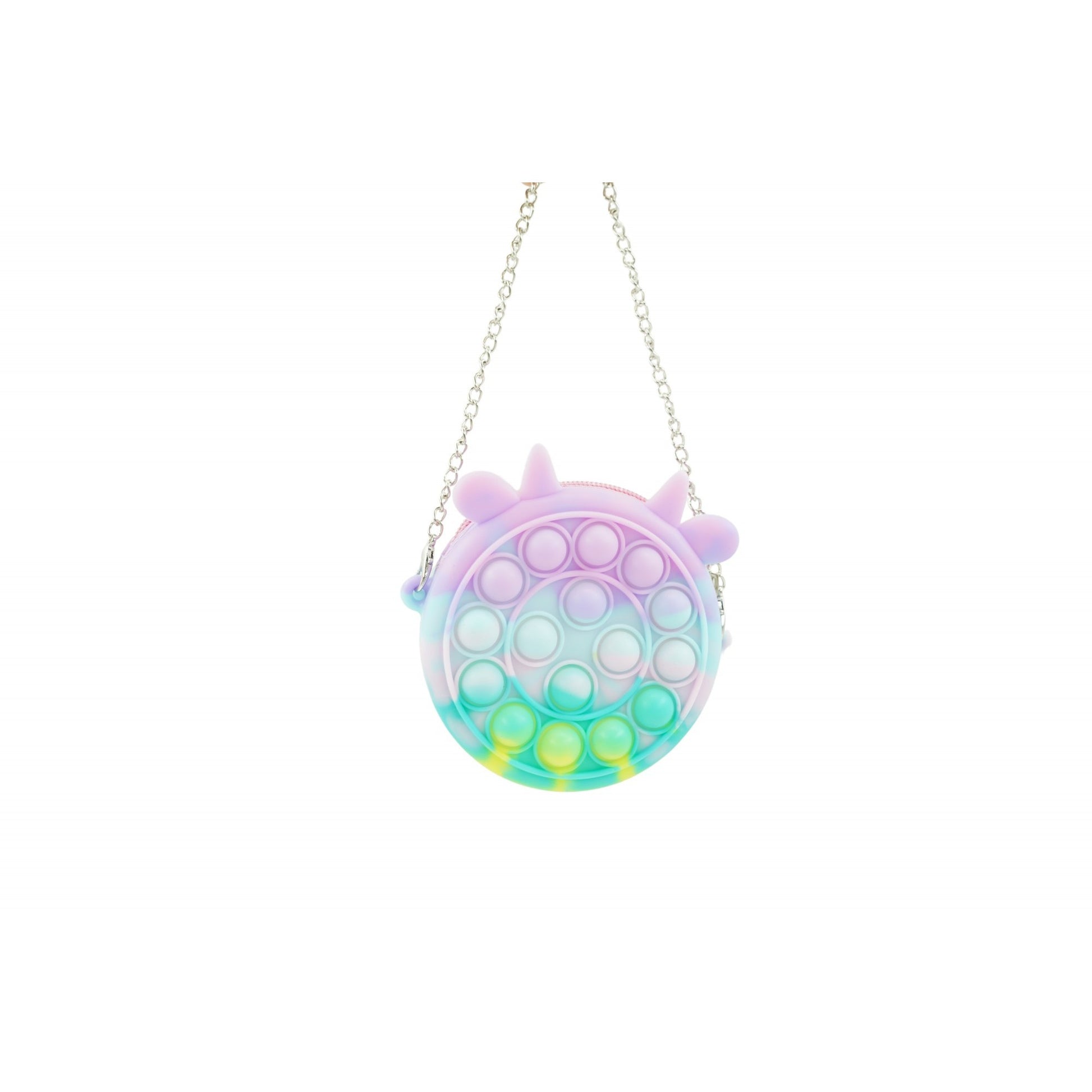Jucarie antistres din silicon Klevo, Pop it Now and Flip It ,Mini Geanta, Vacuta, 6 cm, Macarons