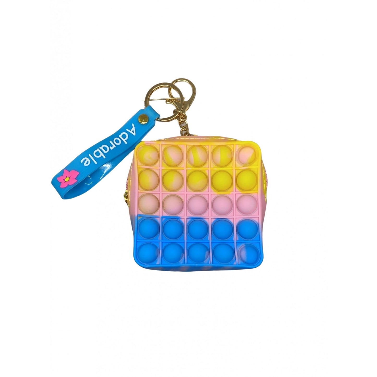 Jucarie antistres din silicon, Klevo, Pop It Now and Flip It, Portofel patrat, Galben/Albastru