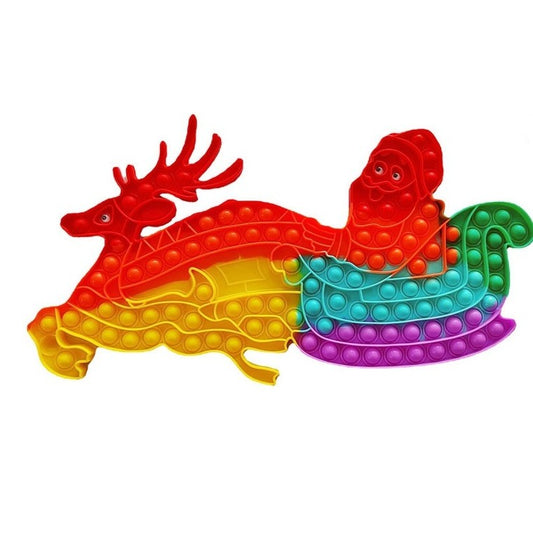Jucarie Antistres, Klevo, Tip Pop It Now and Flip It, Sania Lui Mos Craciun cu Renul, 42 x 21 cm, Multicolor