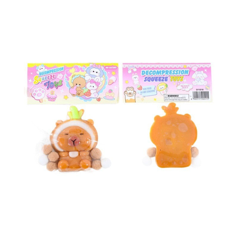 Jucarie Antistres Squishy, Klevo, cu Revenire Lenta, Model Capybara, 7cmx6.5 cm, din TPR, Ambalaj Transparent, Maro
