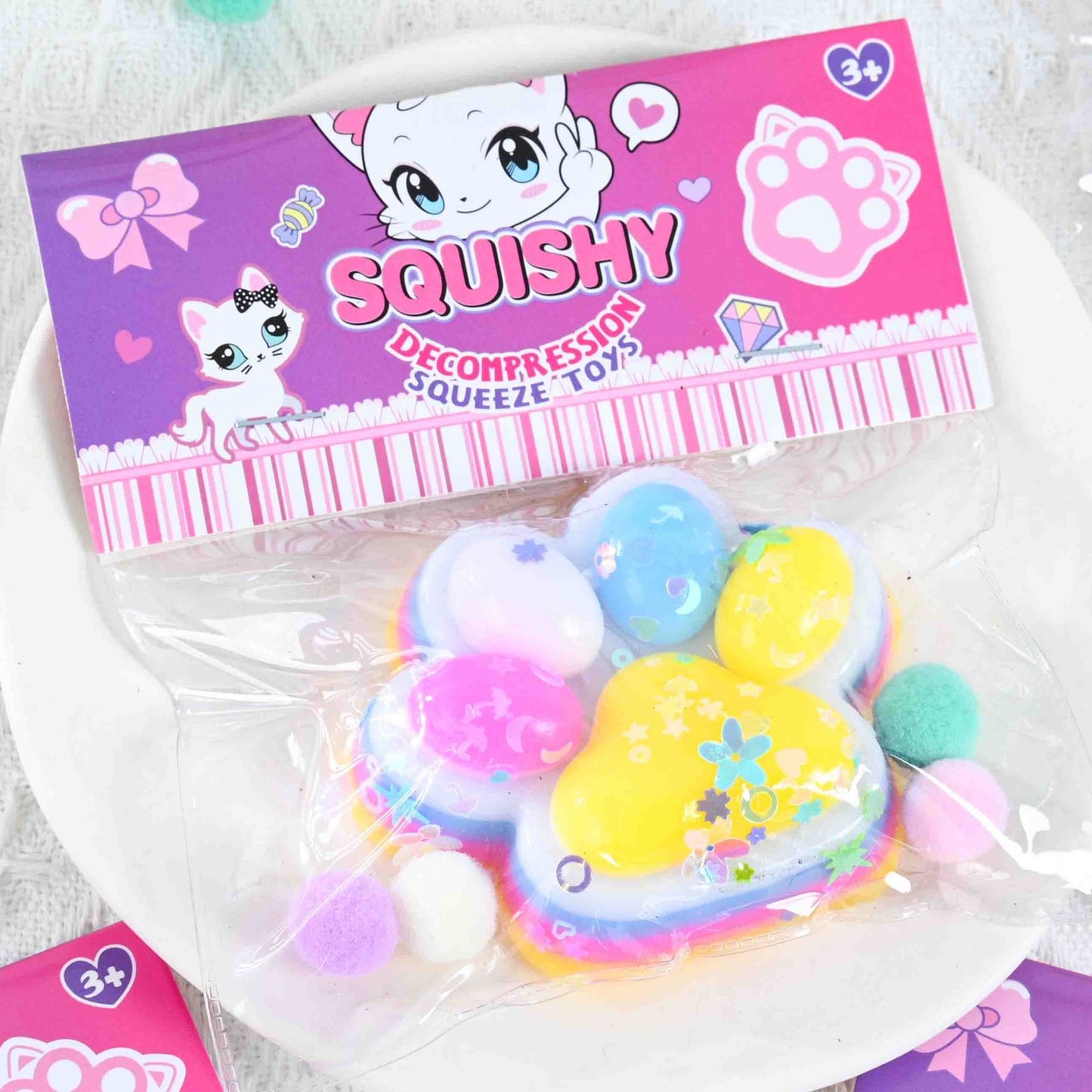 Jucarie Antistres Squishy, Klevo, Labuta de Pisica Squeeze Toys, cu Revenire Lenta, 7.5 cm, Model 270515, Multicolor