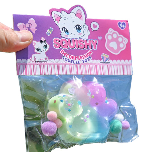 Jucarie Antistres Squishy, Klevo, Labuta de Pisica Squeeze Toys, cu Revenire Lenta, 7.5 cm, Model 270521, Multicolor