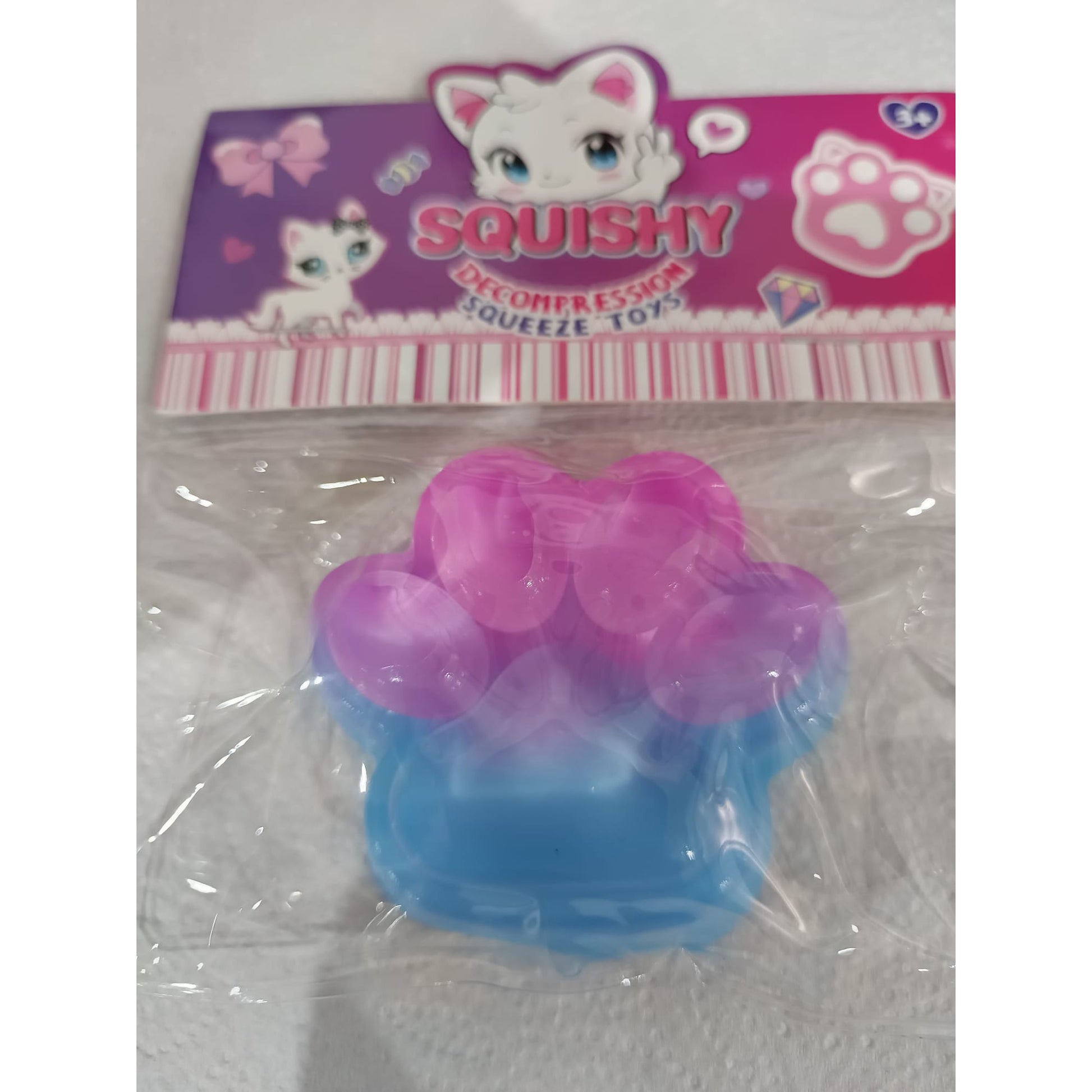 Jucarie Antistres Squishy, Klevo, cu Revenire Lenta, Labuta de Pisica Pufoasa, 7.5 cm, Ambalaj Transparent, Model 270512, Albastru/Roz
