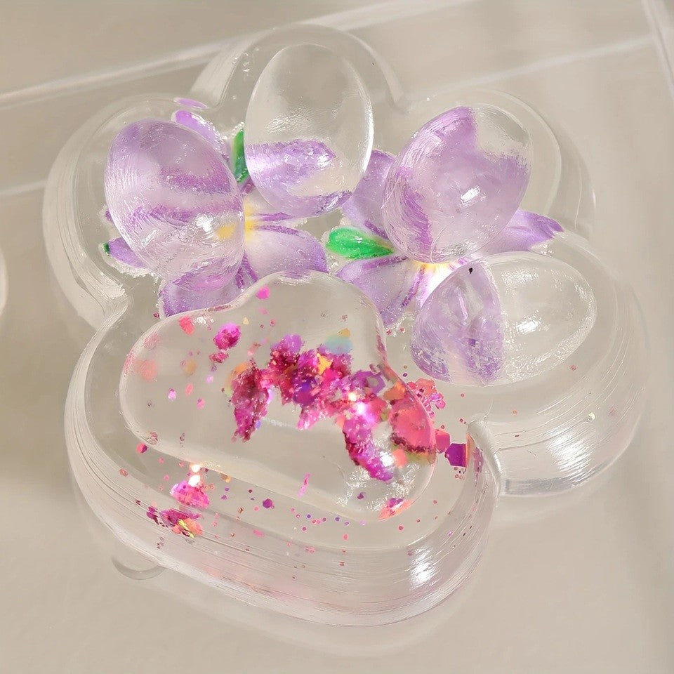 Jucarie Antistres Squishy, Klevo, Labuta de Pisica Pufoasa, cu Revenire Lenta, 7 x 6.5 cm, Model Flori 2, Transparent