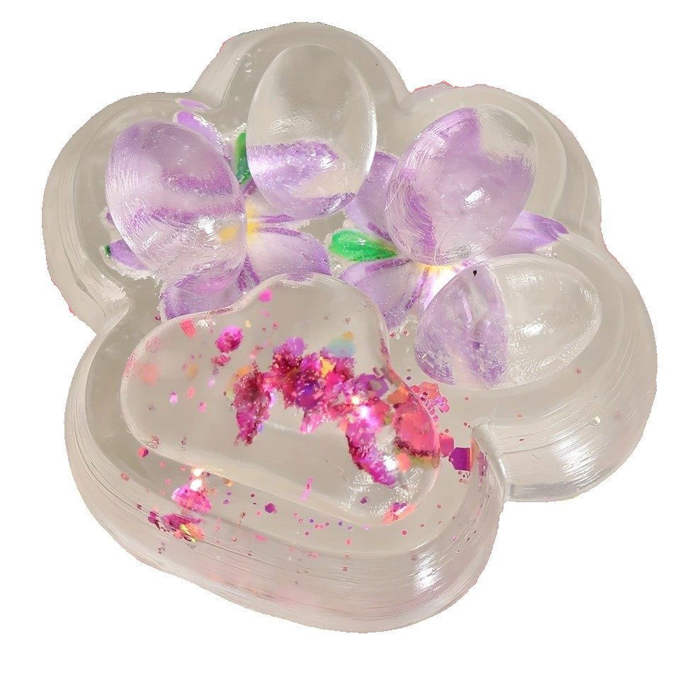 Jucarie Antistres Squishy, Klevo, Labuta de Pisica Pufoasa, cu Revenire Lenta, 7 x 6.5 cm, Model Flori 2, Transparent
