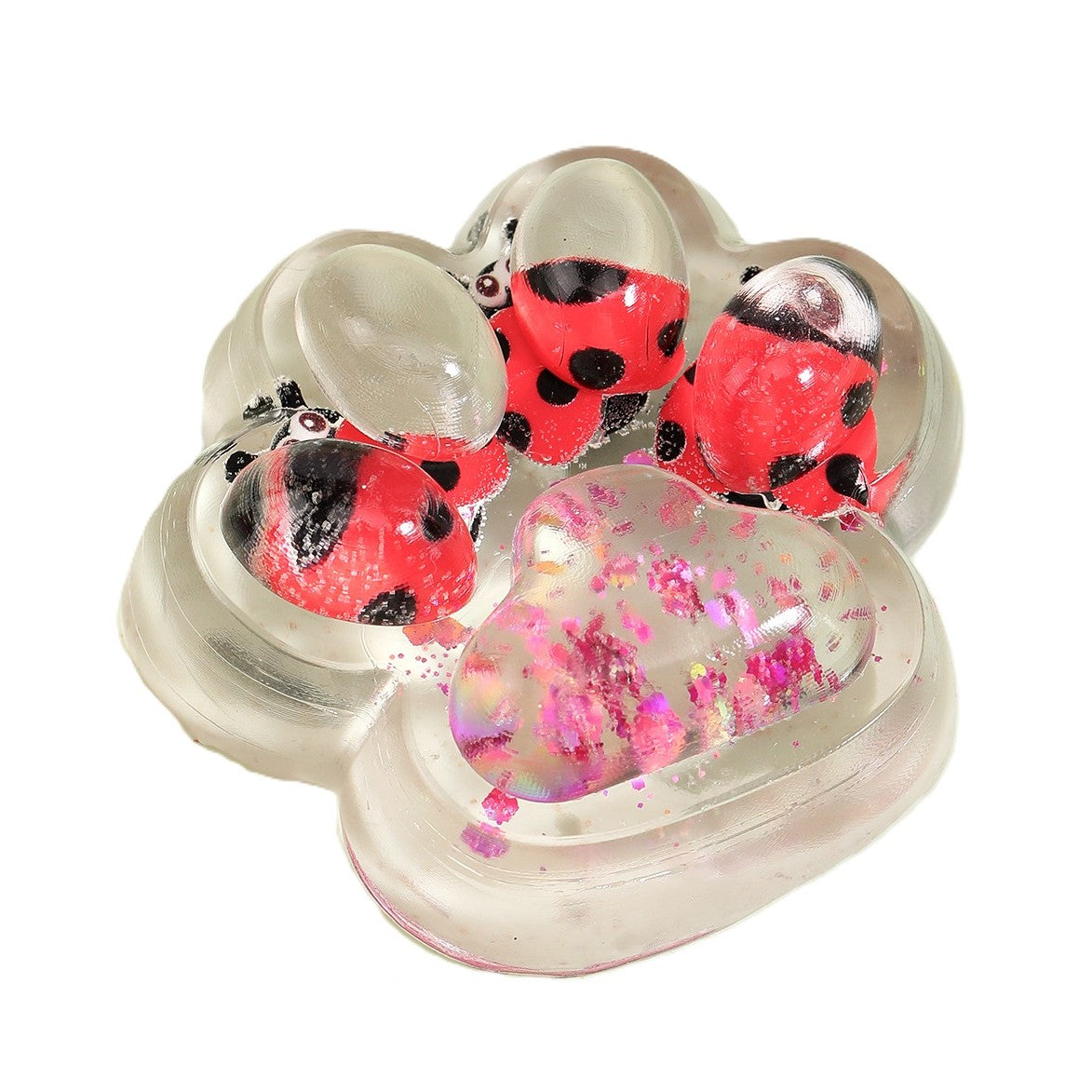 Jucarie Antistres Squishy, Klevo, cu Revenire Lenta, Squeeze Pinch Family, Model Cat Paw, 6.5 x 7 cm, din Tpr, 4-6 Ani, Model 7 Insecte, Transparent