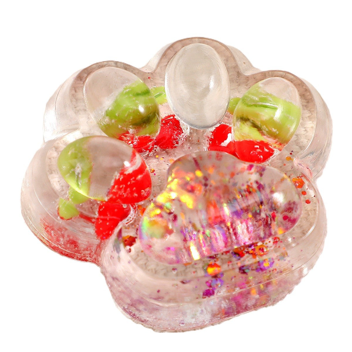 Jucarie Antistres Squishy, Klevo, cu Revenire Lenta, Squeeze Pinch Family, Model Cat Paw, 6.5 x 7 cm, din Tpr, 4-6 Ani, Model 5 Fructe, Transparent
