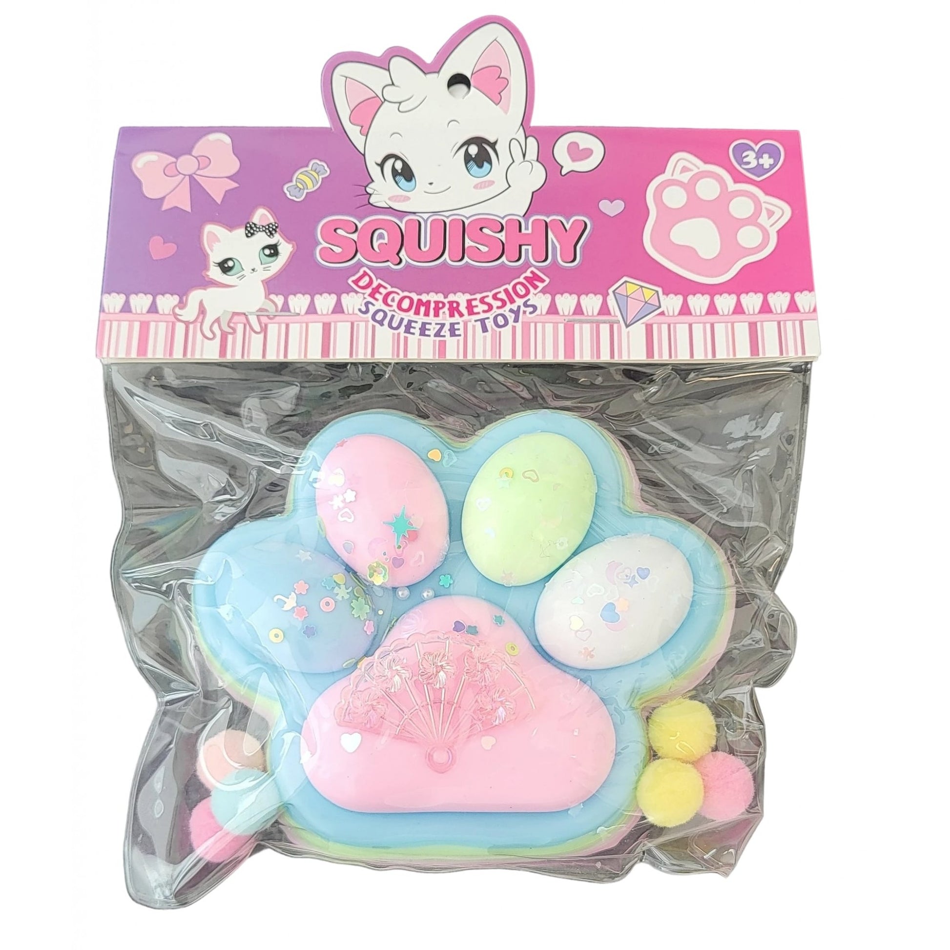 Jucarie Antistres Squishy, Klevo, cu Revenire Lenta, Model Labuta de Pisica, 200g, 12.5 x 10.5 cm Squeeze Pinch Family, Ambalaj Transparent, Model 4