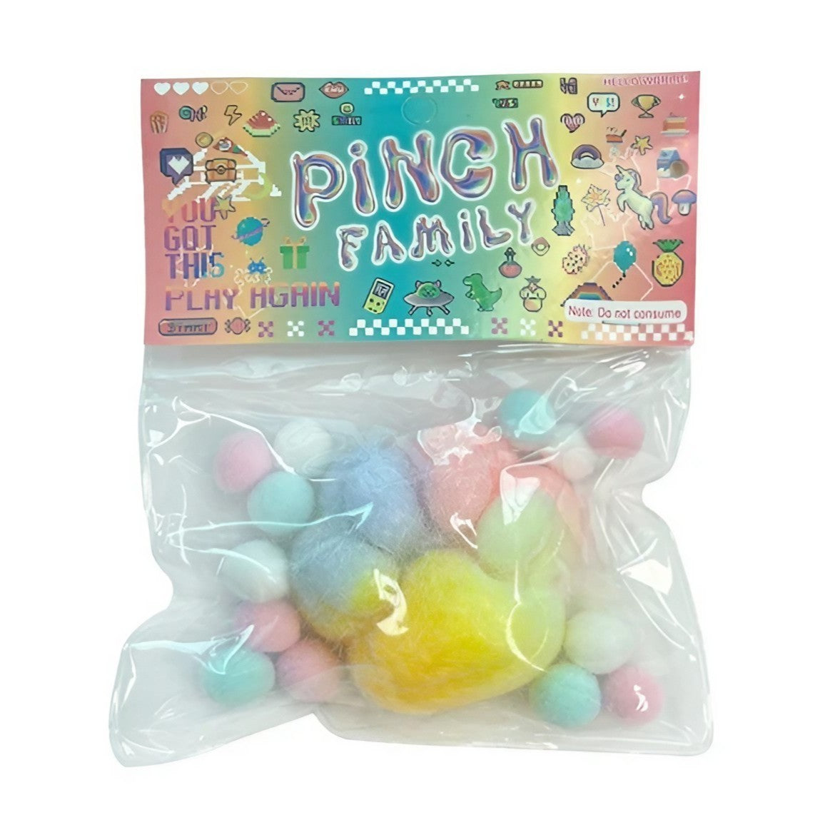 Jucarie Antistres Squishy, Klevo, cu Revenire Lenta, Squeeze Pinch Family, Model Labuta de Pisica Pufoasa, 6x6 cm, 70g, Ambalaj Transparent, Multicolor