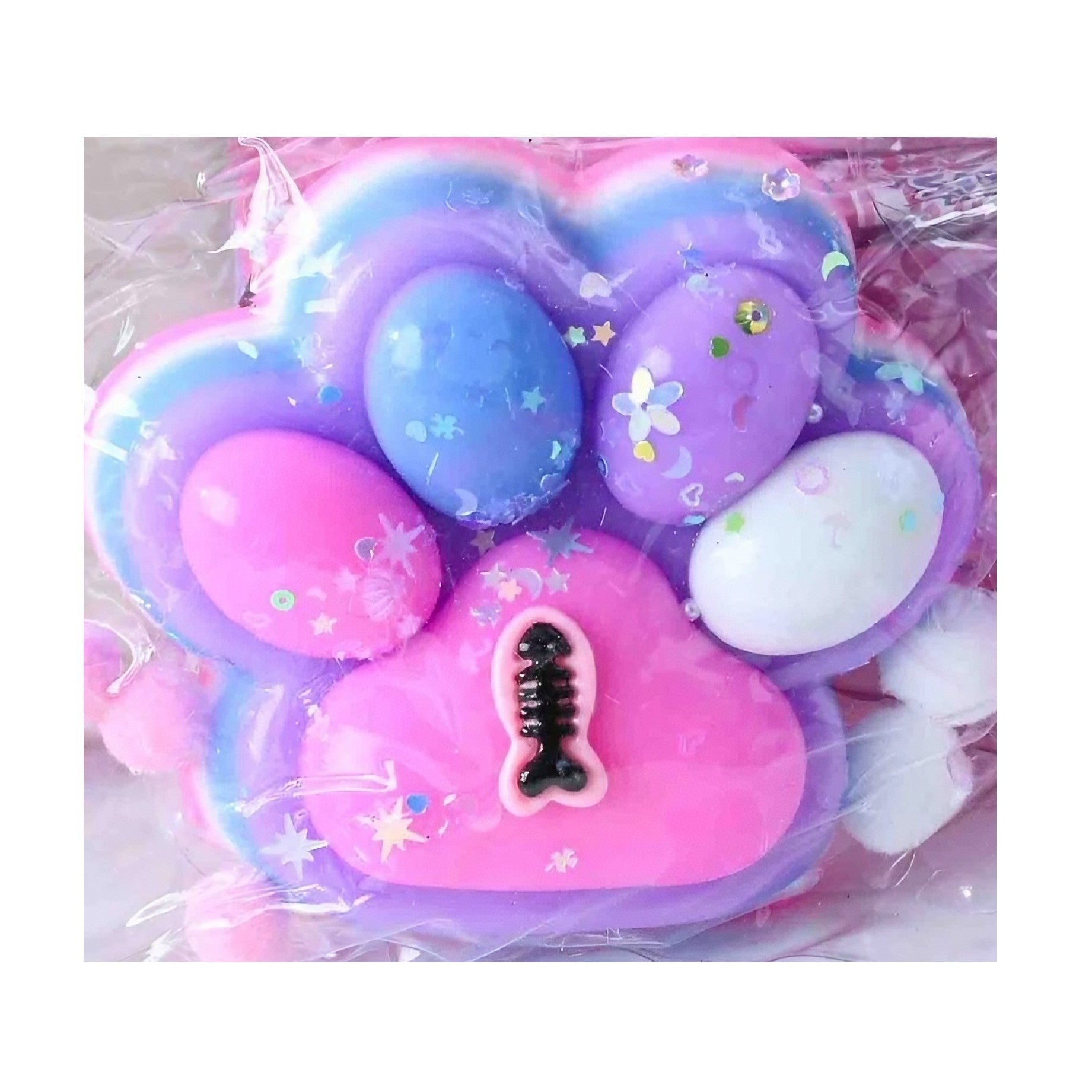 Jucarie Antistres Squishy, Klevo, cu Revenire Lenta, Model Labuta de Pisica, cu Pestisor, 220g, 12.5 x 10.5 cm Squeeze Pinch Family, Ambalaj Transparent, Roz-Multicolor
