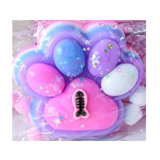 Jucarie Antistres Squishy, Klevo, cu Revenire Lenta, Model Labuta de Pisica, cu Pestisor, 220g, 12.5 x 10.5 cm Squeeze Pinch Family, Ambalaj Transparent, Roz-Multicolor