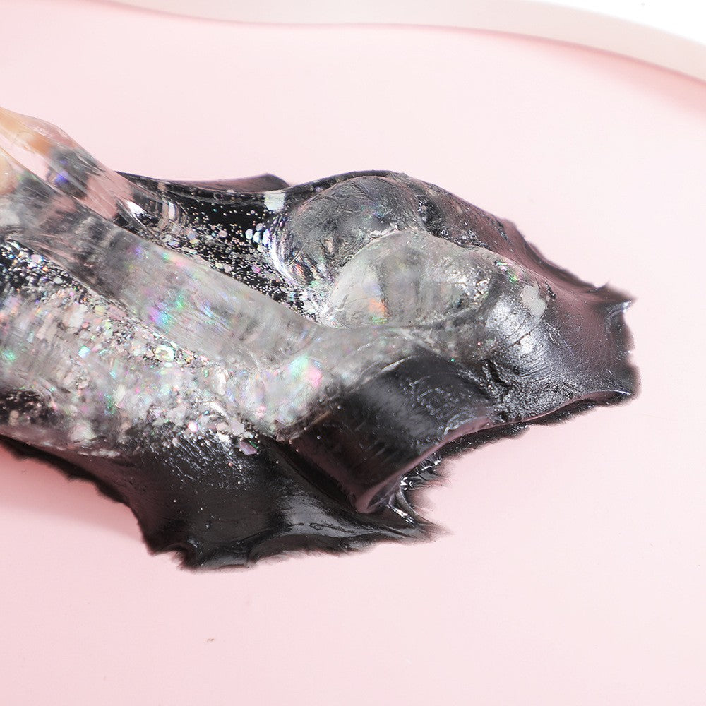Jucarie Antistres Squishy, Klevo, cu Revenire Lenta, Squeeze Pinch Family, Model Labuta de Pisica cu Sclipici, 6.5x6 cm, 60g, Ambalaj Transparent, Alb-Negru