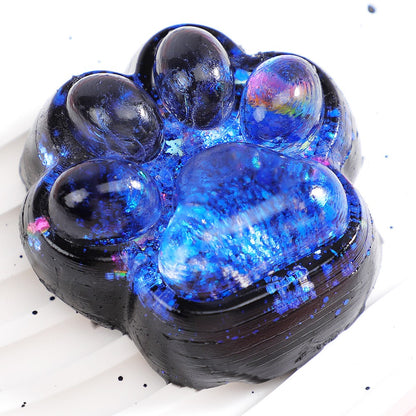 Jucarie Antistres Squishy, Klevo, cu Revenire Lenta, Squeeze Pinch Family, Model Labuta de Pisica cu Sclipici, 6.5x6 cm, 60g, Ambalaj Transparent, Albastru-Negru
