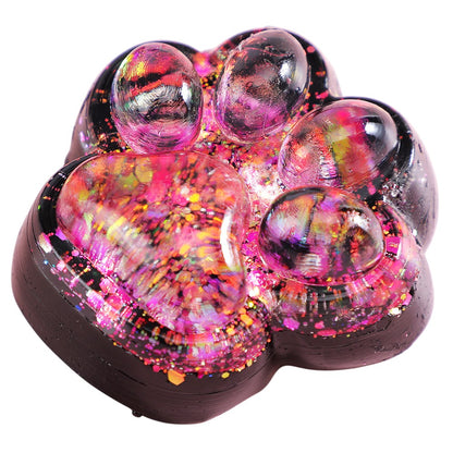Jucarie Antistres Squishy, Klevo, cu Revenire Lenta, Squeeze Pinch Family, Model Labuta de Pisica cu Sclipici, 6.5x6 cm, 60g, Ambalaj Transparent, Roz-Negru